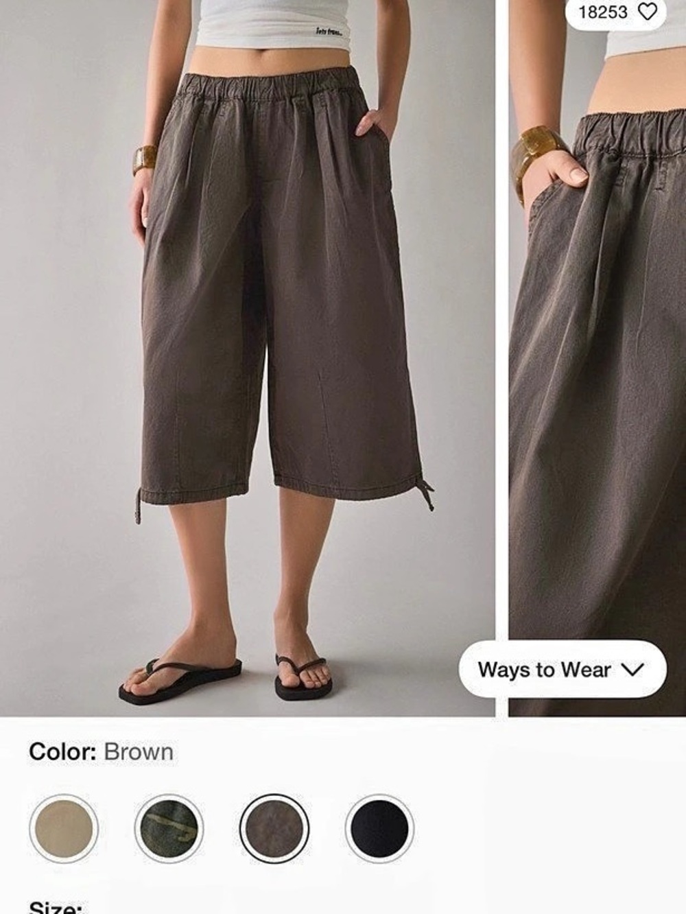 BDG Bobbi Cropped Baggy Pull-On Pants Wide Leg Brown